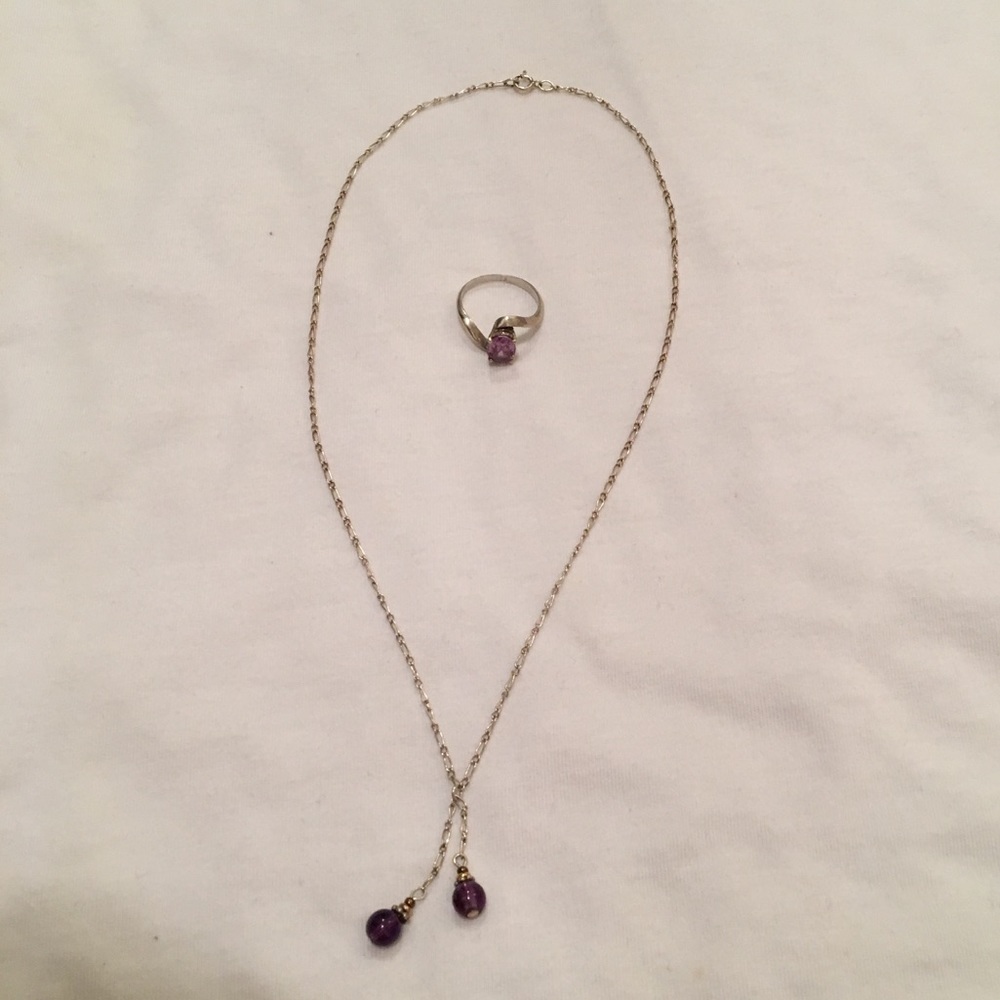 Amethyst and silver necklace and ring